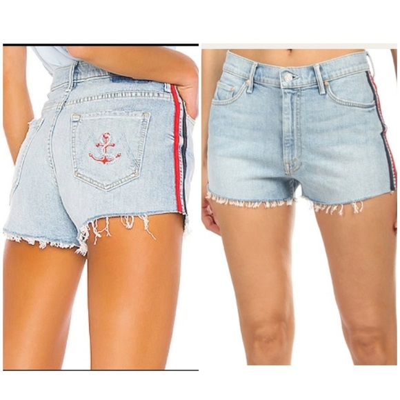MOTHER superior easy does it denim Jean shorts thanks again racer - Picture 1 of 13